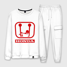 Мужской костюм хлопок с принтом Honda (эро) в городе Новоалтайск, 100% хлопок | на свитшоте круглая горловина, мягкая резинка по низу. Брюки заужены к низу, на них два вида карманов: два “обычных” по бокам и два объемных, с клапанами, расположенные ниже линии бедра. Брюки с мягкой трикотажной резинкой на поясе и по низу штанин. В поясе для дополнительного комфорта — широкие завязки | honda | авто | автомобиль | логотип | марка | машина | хонда