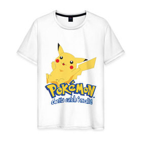 Мужская футболка хлопок с принтом Pokemon в городе Новоалтайск, 100% хлопок | прямой крой, круглый вырез горловины, длина до линии бедер, слегка спущенное плечо. | Тематика изображения на принте: pokemon | пикачу | покемон | покимоны