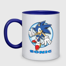 Кружка двухцветная с принтом Sonic в городе Новоалтайск, керамика | объем — 330 мл, диаметр — 80 мм. Цветная ручка и кайма сверху, в некоторых цветах — вся внутренняя часть | Тематика изображения на принте: sonic | sonic 2 | super sonic | соник