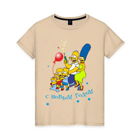 Женская футболка хлопок с принтом С новым годом Simpsons в городе Новоалтайск, 100% хлопок | прямой крой, круглый вырез горловины, длина до линии бедер, слегка спущенное плечо | 2012 год | new year | simpsons | барт симпсон | гомер симпсон | дед | дед мороз | нг | новогодний | новый 2012 | новый год | с новым годом | санта | санта клаус | симпсоны | симсоны
