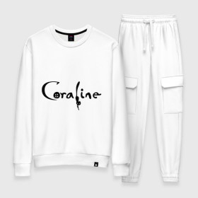 Женский костюм хлопок с принтом Coraline в городе Новоалтайск, 100% хлопок | на свитшоте круглая горловина, мягкая резинка по низу. Брюки заужены к низу, на них два вида карманов: два 