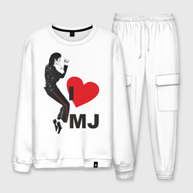 Мужской костюм хлопок с принтом I love Michael Jackson (1) в городе Новоалтайск, 100% хлопок | на свитшоте круглая горловина, мягкая резинка по низу. Брюки заужены к низу, на них два вида карманов: два “обычных” по бокам и два объемных, с клапанами, расположенные ниже линии бедра. Брюки с мягкой трикотажной резинкой на поясе и по низу штанин. В поясе для дополнительного комфорта — широкие завязки | jackson | michael | mj | pop | джексон | майкл | майкл джексон | поп