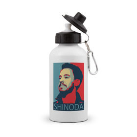 Бутылка спортивная с принтом Mike Shinoda в городе Новоалтайск, металл | емкость — 500 мл, в комплекте две пластиковые крышки и карабин для крепления | Тематика изображения на принте: linkin park | mike shinoda | rock | shinoda | линкин парк | рок