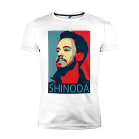Мужская футболка премиум с принтом Mike Shinoda в городе Новоалтайск, 92% хлопок, 8% лайкра | приталенный силуэт, круглый вырез ворота, длина до линии бедра, короткий рукав | linkin park | mike shinoda | rock | shinoda | линкин парк | рок