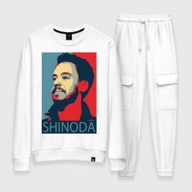 Женский костюм хлопок с принтом Mike Shinoda в городе Новоалтайск, 100% хлопок | на свитшоте круглая горловина, мягкая резинка по низу. Брюки заужены к низу, на них два вида карманов: два 