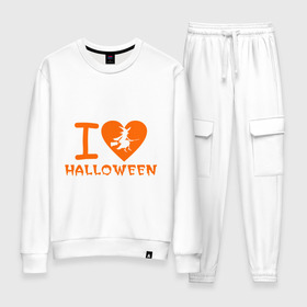 Женский костюм хлопок с принтом I Love Halloween в городе Новоалтайск, 100% хлопок | на свитшоте круглая горловина, мягкая резинка по низу. Брюки заужены к низу, на них два вида карманов: два 