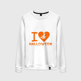 Женский свитшот хлопок с принтом I Love Halloween в городе Новоалтайск, 100% хлопок | прямой крой, круглый вырез, на манжетах и по низу широкая трикотажная резинка  | hallowen | hallowin | halovin | halowen | halowin | helloveen | helloven | hellovin | heloven | helovin | i lov | ведьма | день всех святых | колдунья | метла | халлоуин | халлувин | халоуин | халувин | хелловин | хеллоуин | хелоуин | хелувин