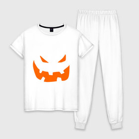 Женская пижама хлопок с принтом Halloween smile в городе Новоалтайск, 100% хлопок | брюки и футболка прямого кроя, без карманов, на брюках мягкая резинка на поясе и по низу штанин | halloveen | halloven | hallovin | hallowen | halowin | helloveen | helloven | hellovin | hellowen | helowin | день всех святых | халловин | халлоуин | халлувин | халоуин | халувин | халуин | хеллоуин | хелоуин | хелувин | хелуин | хэлловин