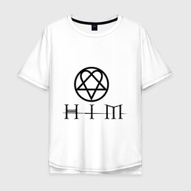 Мужская футболка хлопок Oversize с принтом HIM в городе Новоалтайск, 100% хлопок | свободный крой, круглый ворот, “спинка” длиннее передней части | heavy metal | metal | rock | trash metal | альтернатива | квартет | лица | метал | рок | рок группа | рок группы | трэш метал | хеви метал