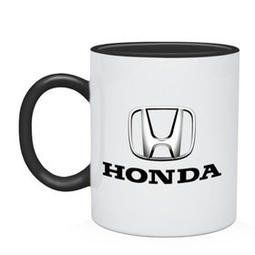 Кружка двухцветная с принтом Honda в городе Новоалтайск, керамика | объем — 330 мл, диаметр — 80 мм. Цветная ручка и кайма сверху, в некоторых цветах — вся внутренняя часть | honda | авто | автобренды | автомобиль | машинки | машины | тачки | хонда
