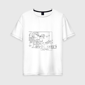 Женская футболка хлопок Oversize с принтом Схема принципиальная в городе Новоалтайск, 100% хлопок | свободный крой, круглый ворот, спущенный рукав, длина до линии бедер
 | принципиальная схема | схема | электронная схема