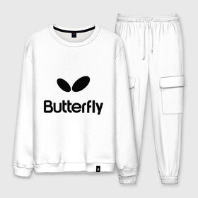 Мужской костюм хлопок с принтом Butterfly в городе Новоалтайск, 100% хлопок | на свитшоте круглая горловина, мягкая резинка по низу. Брюки заужены к низу, на них два вида карманов: два “обычных” по бокам и два объемных, с клапанами, расположенные ниже линии бедра. Брюки с мягкой трикотажной резинкой на поясе и по низу штанин. В поясе для дополнительного комфорта — широкие завязки | Тематика изображения на принте: buterfly | батерфляй | настольный теннис | ракетка | теннис | теннисный корт