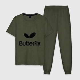 Мужская пижама хлопок с принтом Butterfly в городе Новоалтайск, 100% хлопок | брюки и футболка прямого кроя, без карманов, на брюках мягкая резинка на поясе и по низу штанин
 | buterfly | батерфляй | настольный теннис | ракетка | теннис | теннисный корт