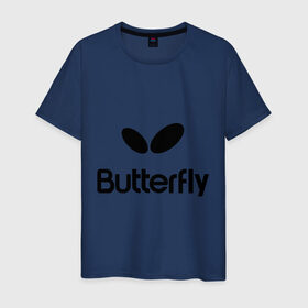 Мужская футболка хлопок с принтом Butterfly в городе Новоалтайск, 100% хлопок | прямой крой, круглый вырез горловины, длина до линии бедер, слегка спущенное плечо. | buterfly | батерфляй | настольный теннис | ракетка | теннис | теннисный корт