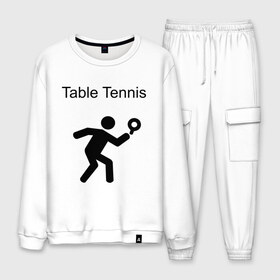 Мужской костюм хлопок с принтом Table Tennis в городе Новоалтайск, 100% хлопок | на свитшоте круглая горловина, мягкая резинка по низу. Брюки заужены к низу, на них два вида карманов: два “обычных” по бокам и два объемных, с клапанами, расположенные ниже линии бедра. Брюки с мягкой трикотажной резинкой на поясе и по низу штанин. В поясе для дополнительного комфорта — широкие завязки | tennis