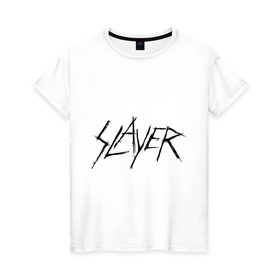 Женская футболка хлопок с принтом Slayer (2) в городе Новоалтайск, 100% хлопок | прямой крой, круглый вырез горловины, длина до линии бедер, слегка спущенное плечо | alternative rock | pank | punk | rock | альтернативный рок | метал | панк | рок | тяжелая музыка | хард рок | хеви метал