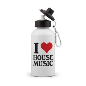 Бутылка спортивная с принтом I love house music (4) в городе Новоалтайск, металл | емкость — 500 мл, в комплекте две пластиковые крышки и карабин для крепления | house music | i love | сердце | хаус | я люблю