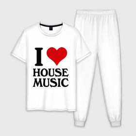 Мужская пижама хлопок с принтом I love house music (4) в городе Новоалтайск, 100% хлопок | брюки и футболка прямого кроя, без карманов, на брюках мягкая резинка на поясе и по низу штанин
 | house music | i love | сердце | хаус | я люблю