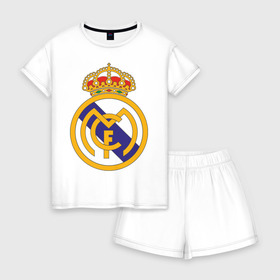 Женская пижама с шортиками хлопок с принтом real_madrid в городе Новоалтайск, 100% хлопок | футболка прямого кроя, шорты свободные с широкой мягкой резинкой | евро 2012