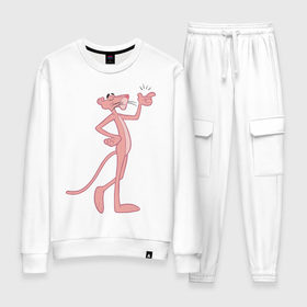 Женский костюм хлопок с принтом PinkPanther в городе Новоалтайск, 100% хлопок | на свитшоте круглая горловина, мягкая резинка по низу. Брюки заужены к низу, на них два вида карманов: два 