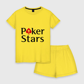 Женская пижама с шортиками хлопок с принтом Poker Stars в городе Новоалтайск, 100% хлопок | футболка прямого кроя, шорты свободные с широкой мягкой резинкой | pokerstars