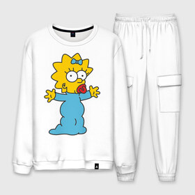 Мужской костюм хлопок с принтом Maggie Simpson в городе Новоалтайск, 100% хлопок | на свитшоте круглая горловина, мягкая резинка по низу. Брюки заужены к низу, на них два вида карманов: два “обычных” по бокам и два объемных, с клапанами, расположенные ниже линии бедра. Брюки с мягкой трикотажной резинкой на поясе и по низу штанин. В поясе для дополнительного комфорта — широкие завязки | гомер