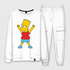 Мужской костюм хлопок с принтом Bart Simpson (2) в городе Новоалтайск, 100% хлопок | на свитшоте круглая горловина, мягкая резинка по низу. Брюки заужены к низу, на них два вида карманов: два “обычных” по бокам и два объемных, с клапанами, расположенные ниже линии бедра. Брюки с мягкой трикотажной резинкой на поясе и по низу штанин. В поясе для дополнительного комфорта — широкие завязки | simpsons | барт | барт симпсон | симсоны | симспоны