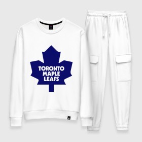 Женский костюм хлопок с принтом Toronto Maple Leafs в городе Новоалтайск, 100% хлопок | на свитшоте круглая горловина, мягкая резинка по низу. Брюки заужены к низу, на них два вида карманов: два 