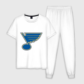 Мужская пижама хлопок с принтом St Louis Blues в городе Новоалтайск, 100% хлопок | брюки и футболка прямого кроя, без карманов, на брюках мягкая резинка на поясе и по низу штанин
 | nhl | st louis blues | нхл | хоккей | хоккейная лига