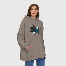 Худи SuperOversize хлопок с принтом San Jose Sharks в городе Новоалтайск, 70% хлопок, 30% полиэстер, мягкий начес внутри | карман-кенгуру, эластичная резинка на манжетах и по нижней кромке, двухслойный капюшон
 | национальная хоккейная лига | нхл | сан хосе шаркс
