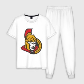 Мужская пижама хлопок с принтом Ottawa Senators в городе Новоалтайск, 100% хлопок | брюки и футболка прямого кроя, без карманов, на брюках мягкая резинка на поясе и по низу штанин
 | ottawa senators | канадский хоккей | нхл | оттава сенаторс | хокей | хоккей | хоккейная лига