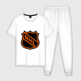 Мужская пижама хлопок с принтом NHL в городе Новоалтайск, 100% хлопок | брюки и футболка прямого кроя, без карманов, на брюках мягкая резинка на поясе и по низу штанин
 | национальная хоккейная лига | нхл