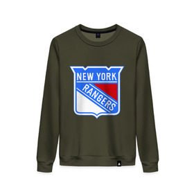 Женский свитшот хлопок с принтом New York Rangers в городе Новоалтайск, 100% хлопок | прямой крой, круглый вырез, на манжетах и по низу широкая трикотажная резинка  | new york rangers | nhl | национальная хоккейная лига | нью йорк рейнджерс | хоккей | хоккейная лига