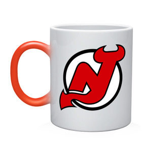 Кружка хамелеон с принтом New Jersey Devils в городе Новоалтайск, керамика | меняет цвет при нагревании, емкость 330 мл | Тематика изображения на принте: национальная хоккейная лига | нхл | нью джерси девилс