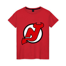 Женская футболка хлопок с принтом New Jersey Devils в городе Новоалтайск, 100% хлопок | прямой крой, круглый вырез горловины, длина до линии бедер, слегка спущенное плечо | национальная хоккейная лига | нхл | нью джерси девилс