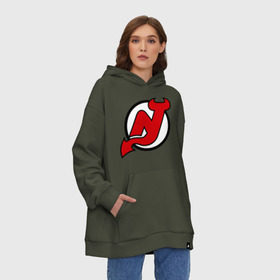Худи SuperOversize хлопок с принтом New Jersey Devils в городе Новоалтайск, 70% хлопок, 30% полиэстер, мягкий начес внутри | карман-кенгуру, эластичная резинка на манжетах и по нижней кромке, двухслойный капюшон
 | национальная хоккейная лига | нхл | нью джерси девилс