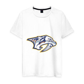 Мужская футболка хлопок с принтом Nashville Predators в городе Новоалтайск, 100% хлопок | прямой крой, круглый вырез горловины, длина до линии бедер, слегка спущенное плечо. | Тематика изображения на принте: nashville predators | nhl | нхл | нэшвайл предаторс | хоккей | хоккейная лига
