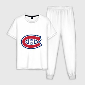 Мужская пижама хлопок с принтом Montreal Canadiens в городе Новоалтайск, 100% хлопок | брюки и футболка прямого кроя, без карманов, на брюках мягкая резинка на поясе и по низу штанин
 | montreal canadiens | канадская хоккейная лига | монтреал | нхл | хокей | хоккей