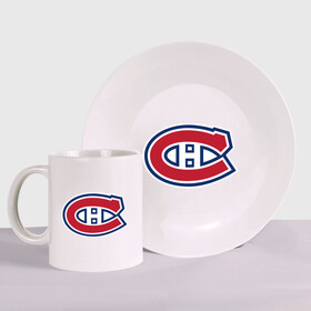 Набор: тарелка + кружка с принтом Montreal Canadiens в городе Новоалтайск, керамика | Кружка: объем — 330 мл, диаметр — 80 мм. Принт наносится на бока кружки, можно сделать два разных изображения. 
Тарелка: диаметр - 210 мм, диаметр для нанесения принта - 120 мм. | Тематика изображения на принте: montreal canadiens | канадская хоккейная лига | монтреал | нхл | хокей | хоккей