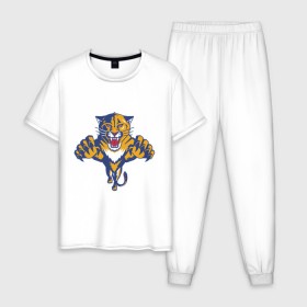 Мужская пижама хлопок с принтом Florida Panthers в городе Новоалтайск, 100% хлопок | брюки и футболка прямого кроя, без карманов, на брюках мягкая резинка на поясе и по низу штанин
 | florida panthers | nhl | нхл | флорида пантерс | хоккей | хоккейная лига