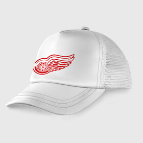 Детская кепка тракер с принтом Detroit Red Wings в городе Новоалтайск, Козырек - 100% хлопок. Кепка - 100% полиэстер, Задняя часть - сетка | универсальный размер, пластиковая застёжка | Тематика изображения на принте: hockey | nhl | лига | нхл | хокей | хоккей | хоккейная лига
