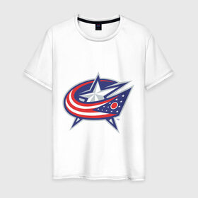 Мужская футболка хлопок с принтом Columbus Blue Jackets в городе Новоалтайск, 100% хлопок | прямой крой, круглый вырез горловины, длина до линии бедер, слегка спущенное плечо. | Тематика изображения на принте: columbus blue jackets | nhl | коламбас блю джекетс | нхл | хоккей