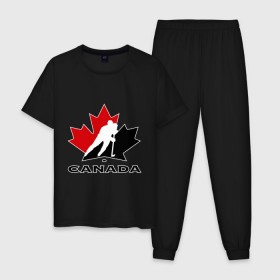 Мужская пижама хлопок с принтом Canada в городе Новоалтайск, 100% хлопок | брюки и футболка прямого кроя, без карманов, на брюках мягкая резинка на поясе и по низу штанин
 | Тематика изображения на принте: canada | hockey | nhl | канада | лига | нхл | хокей | хокейнаялига | хоккей | хоккейная лига