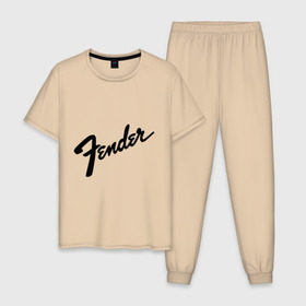 Мужская пижама хлопок с принтом Fender в городе Новоалтайск, 100% хлопок | брюки и футболка прямого кроя, без карманов, на брюках мягкая резинка на поясе и по низу штанин
 | fender | heavy metal | metal | rock | trash metal | квартет | метал | панк | рок | рок группа | рок группы | трэш метал | фендер | хеви метал