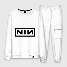 Мужской костюм хлопок с принтом Nine inch nails в городе Новоалтайск, 100% хлопок | на свитшоте круглая горловина, мягкая резинка по низу. Брюки заужены к низу, на них два вида карманов: два “обычных” по бокам и два объемных, с клапанами, расположенные ниже линии бедра. Брюки с мягкой трикотажной резинкой на поясе и по низу штанин. В поясе для дополнительного комфорта — широкие завязки | heavy metal | metal | rock | trash metal | квартет | метал | рок | рок группа | рок группы | трэш метал | хеви метал