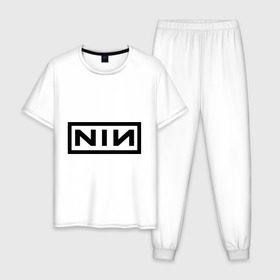 Мужская пижама хлопок с принтом Nine inch nails в городе Новоалтайск, 100% хлопок | брюки и футболка прямого кроя, без карманов, на брюках мягкая резинка на поясе и по низу штанин
 | heavy metal | metal | rock | trash metal | квартет | метал | рок | рок группа | рок группы | трэш метал | хеви метал