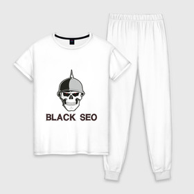 Женская пижама хлопок с принтом Black Seo (2) в городе Новоалтайск, 100% хлопок | брюки и футболка прямого кроя, без карманов, на брюках мягкая резинка на поясе и по низу штанин | black seo | админу | блэксео | оптимизация | сео | череп | черная оптимизация