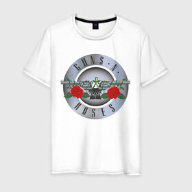 Мужская футболка хлопок с принтом Guns`n`Roses в городе Новоалтайск, 100% хлопок | прямой крой, круглый вырез горловины, длина до линии бедер, слегка спущенное плечо. | guns | gunsnroses | metall | rock | roses | метал | металл | рок