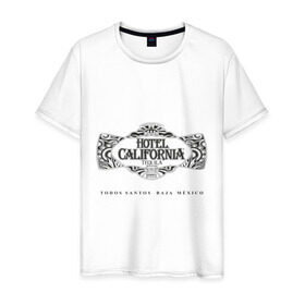 Мужская футболка хлопок с принтом Tequila Hotel California в городе Новоалтайск, 100% хлопок | прямой крой, круглый вырез горловины, длина до линии бедер, слегка спущенное плечо. | hotel california | tequila | бар | бармен | текила