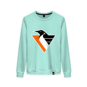 Женский свитшот хлопок с принтом Pittsburgh Penguins в городе Новоалтайск, 100% хлопок | прямой крой, круглый вырез, на манжетах и по низу широкая трикотажная резинка  | nhl | pittsburgh penguins | нхл | фк 	pittsburgh penguins | хоккейный клуб pittsburgh penguins